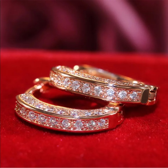 New 925 Silver/ Gold Hoop Earrings Cubic Zirconia Jewelry - Picture 3 of 6